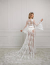 BR12 Long Lace Bridal Robe with Train