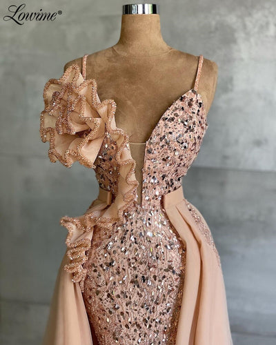 LG568 Pink sequin Party gown with removable skirt