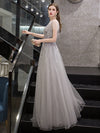 LG389 Luxury Beaded Sequins A-line Grey Evening Dresses
