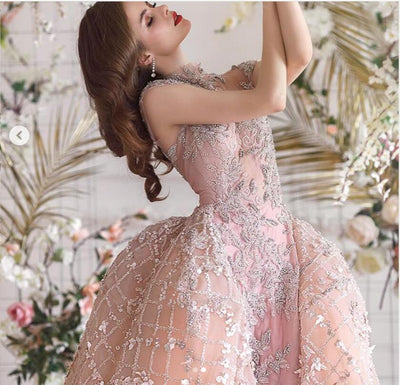 CG188 High neck Mermaid Wedding Dress With Detachable skirt