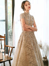 LG375 Luxury Champagne beaded High Low Evening Gown