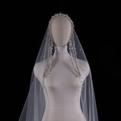 BV50 Rhinestone and Pearls Beaded Bridal Veil
