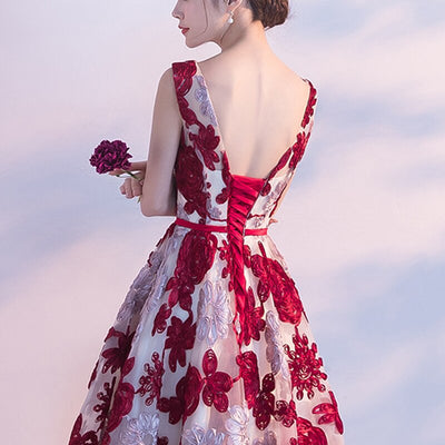 BH250 Floral  Burgundy Bridesmaid Dress