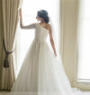 HW328 Handmade One Shoulder Long Sleeve heavy Pearls beaded Wedding Gowns