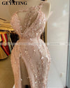 LG408 One Shoulder High Slit feather sequin Prom Dress