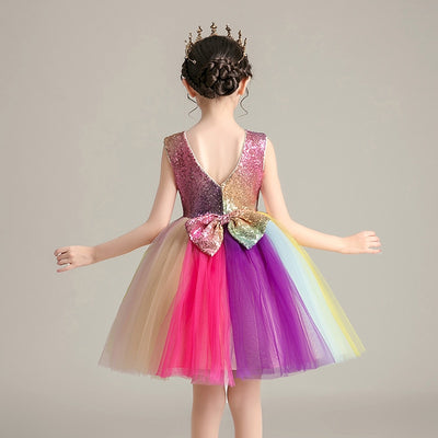 FG372 Rainbow Sequins Tutu Dress for Girls
