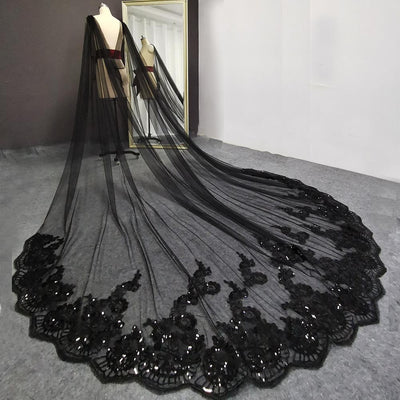 WJ53 Real Photos Black Sequins Bridal wraps for Pre-wedding Photoshoot