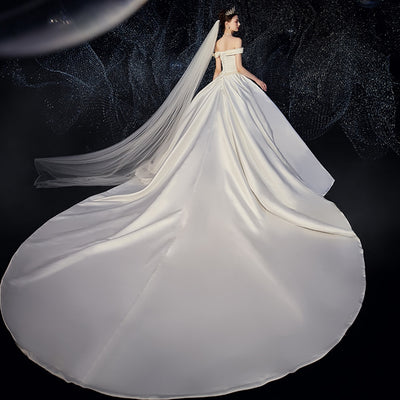 HW391 High quality simple pearls beaded satin Wedding dress