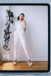 PD48 Strapless feathers ankle length Wedding Jumpsuit