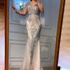 LG534 Luxury Nude Silver beaded Evening Gowns