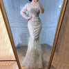 LG443 Luxurious nude bedded feather mermaid Evening Gowns