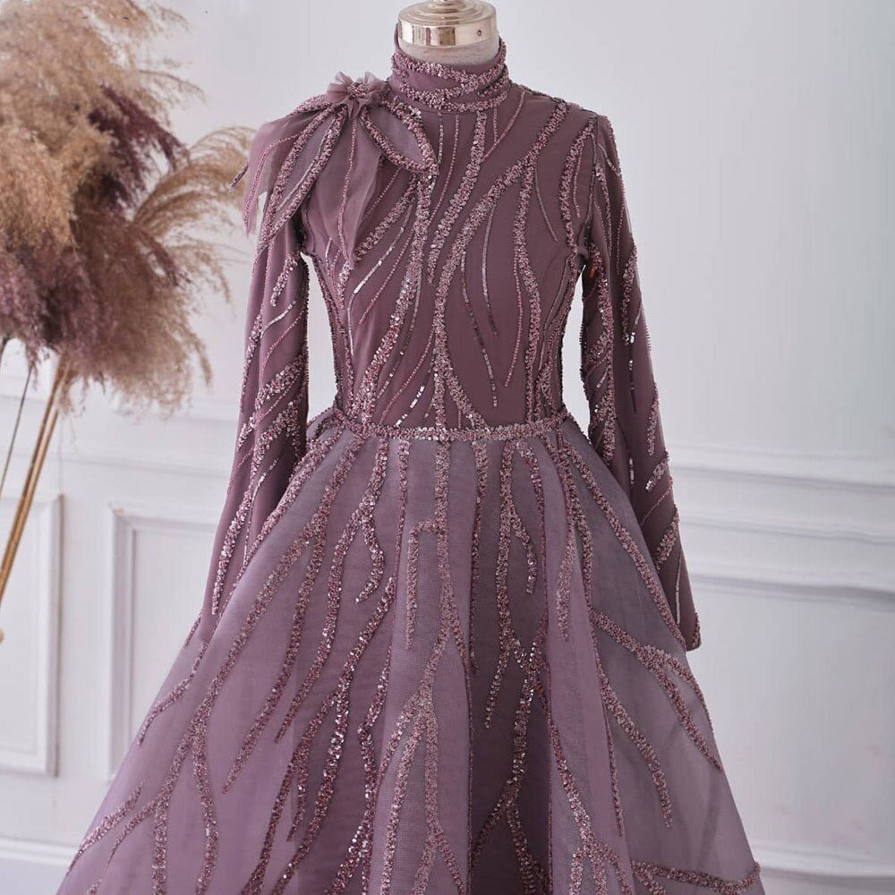 LG530 Muslim Purple beading Ankle Length Evening Gown - Nirvanafourteen