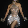 KP44 Dance Costume Elastic mesh Shining Tassel