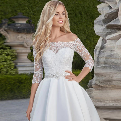 SS179 Half Sleeve Lace  Knee-Length Bridal Gown