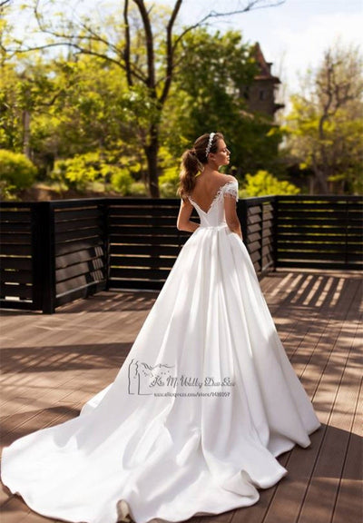 CW613 Simple Beaded Satin Wedding Dress