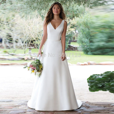 CW463 Simple Satin A-line Wedding Dresses