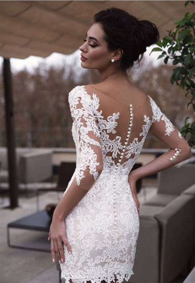 CL09 : Clearance Sale -Lace Half Sleeves Mini Bridal Gowns.