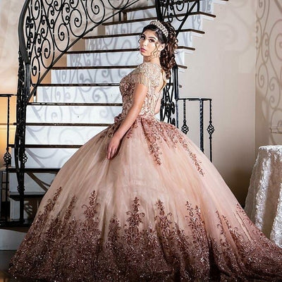 CG249 Stunning Scoop Neck Tassel Beaded Prom Ball Gowns