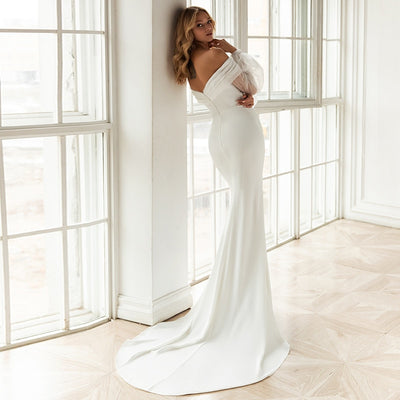CW455 Off Shoulder Shiny Sleeves Mermaid Bridal Dress