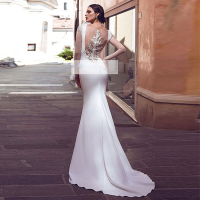 CW258 Simple Long sleeves soft satin Wedding Gown