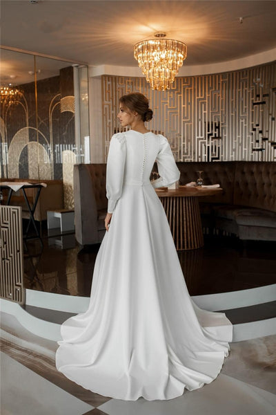 CW543 Simple Soft Satin Muslim Wedding Dresses