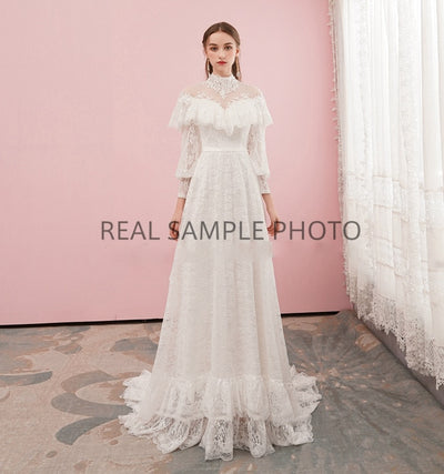 CW390 Real Sample Photo Victorian lace A-line Wedding Dress