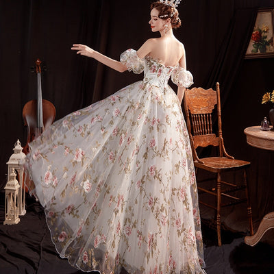 PP319 Off the shoulder Floral Evening Gown