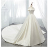 CW442 Simple Satin Boat Neck Wedding Gown