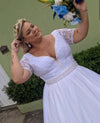 CW568 Plus size Lace Chiffon Bridal Dress with pearl belt