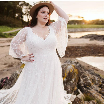 CW567 Plus Size Batwing sleeve Beach Wedding dress