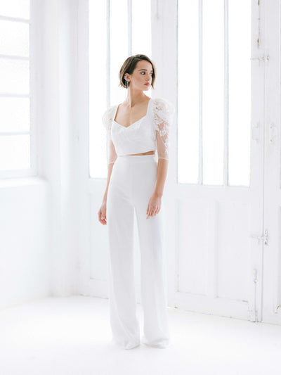 PD58 Half sleeves see though back Wedding Pantsuit