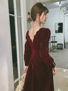 BH297 Simple burgundy velvet Ankle-Length Occasion dress