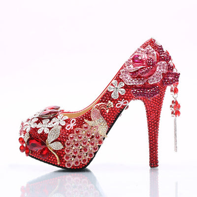 BS187 Luxurious red diamond Bridal shoes