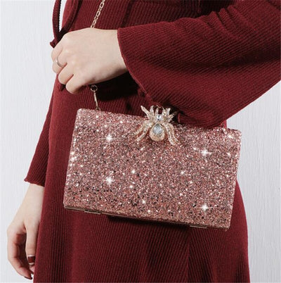 CB246 Pink sequined spider lock Evening clutch bags