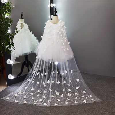 FG139 Luxury flower girl dress with mesh long cape
