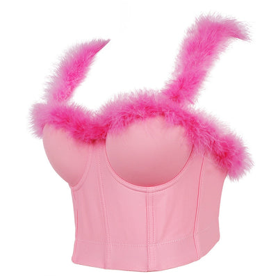 TJ116 Pink Faux Fur Cami Tops