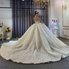 HW430 Luxury Beaded Long Sleeves satin Wedding Gown