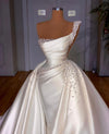 HW417 One Shoulder Pearls beaded wedding Gown with overskirt