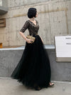 PP356 Black Half sleeves sequined Evening Dress