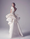 SS190 High Low Ruched Sequins Applique Wedding Gown