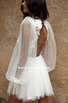 SS182 Long Sleeves Pleated Tulle Mini Bridal dress