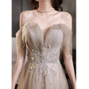 BH344 Champagne sequined off the shoulder Bridesmaid dress