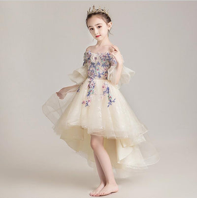 FG393 : 3 style Champagne Floral Girls Princess Dresses (1-14 Yrs)