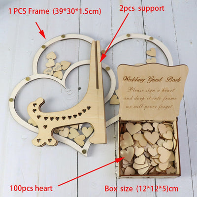 DIY307 Double Heart shape 3D wooden Wedding guest book
