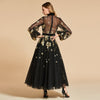 LG45  Evening Dress Black with gold embroidery ankle-length