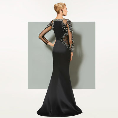 LG49 Elegant Black sheer sleeve Evening Dress