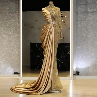 LG482 : 2 styles Haute couture one shoulder Gold Pageant Gowns
