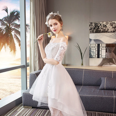 SS135 Off The Shoulder White High Low Wedding Dress