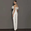 PD90 Feathers Strapless Wedding Jumpsuits