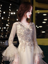 PP402 Champagne sequined  High Low Prom Dress